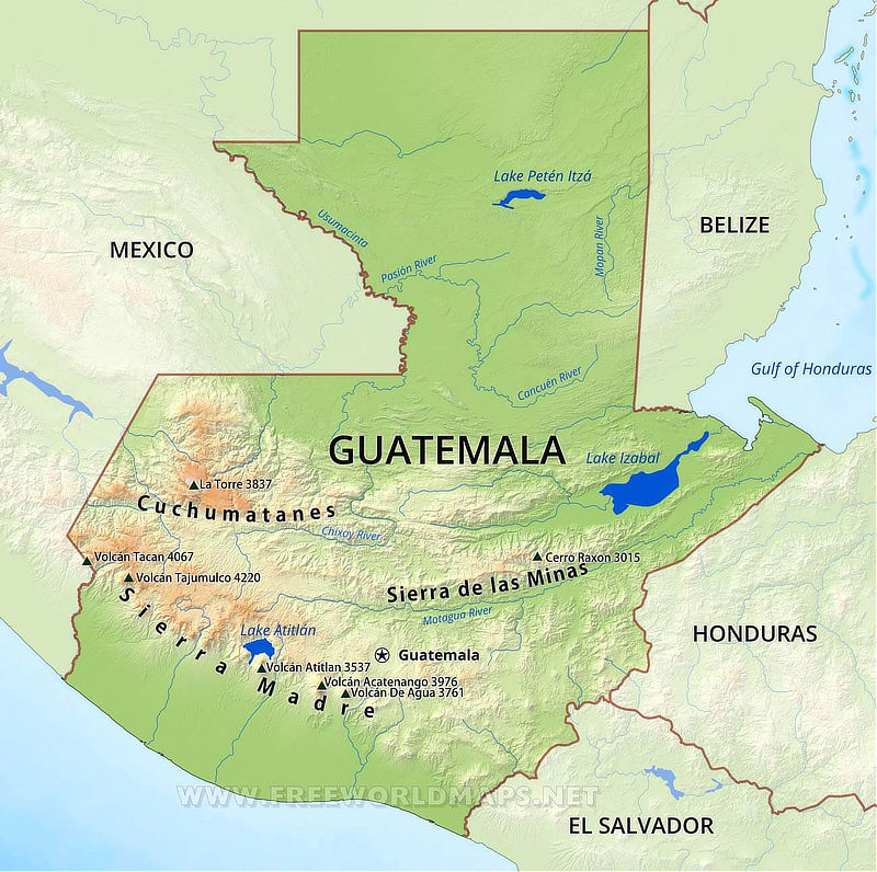 Map of Guatemala in Central America
