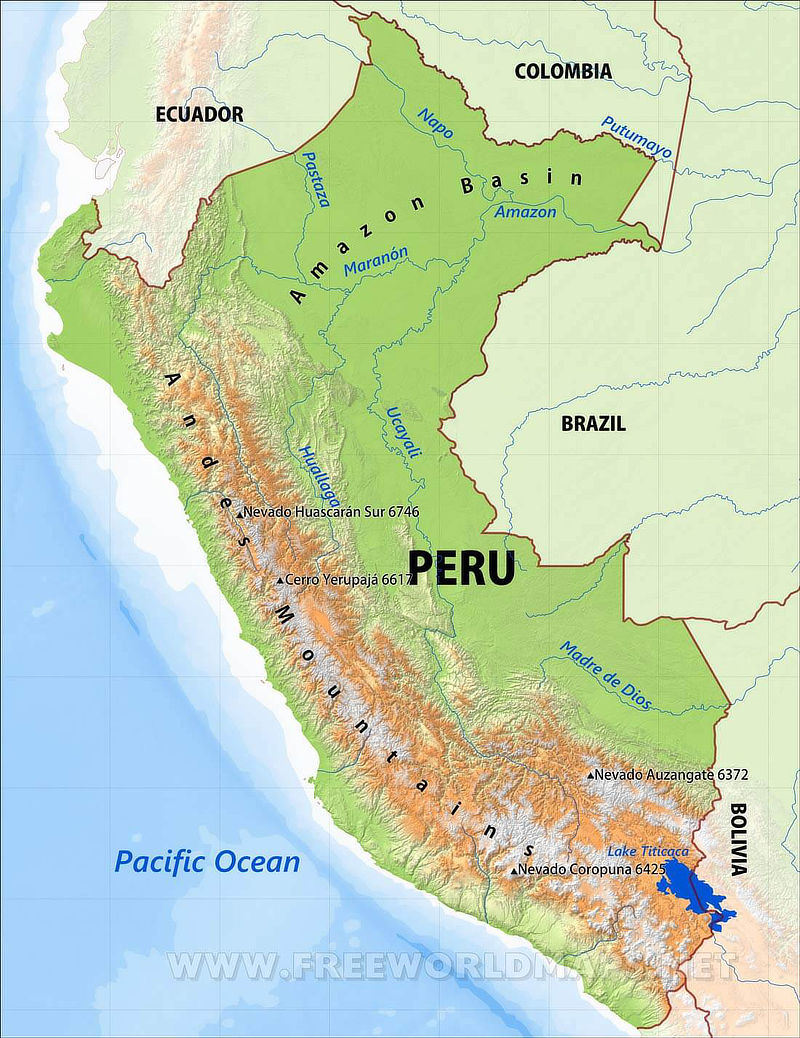Map of Peru in South America 